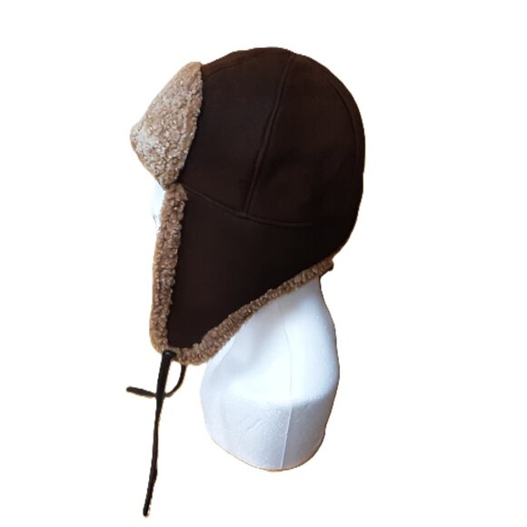 Vintage Brown Sheepskin Aviator Hat Suede Trapper Cap Canada Small Indie Grunge - Picture 3 of 5